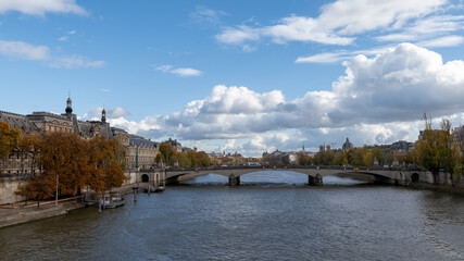 Obraz premium View on bridges, embarkment of Seine river, streets, buildings, parks and museums in capital of France, central part of Paris, tourists destination, autumn in Paris