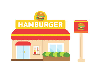 アメリカンテイストのハンバーガー屋の建物イラスト