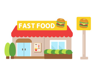カジュアルなファストフード店舗の建物イラスト