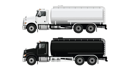 Side view of a white and black fuel tanker truck illustration © Santirani