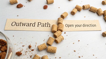 Inspiring Message on Outward Path with Natural Ingredients and Crumbled Treats on a Light Surface for Motivation and Mindfulness