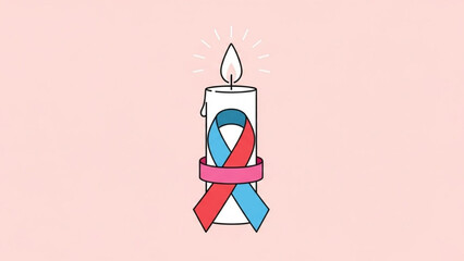 A vector graphic illustration of a candle with a ribbon wrapped around it symbolizing awareness and support