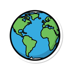 A simple illustration of planet Earth with blue oceans and green continents