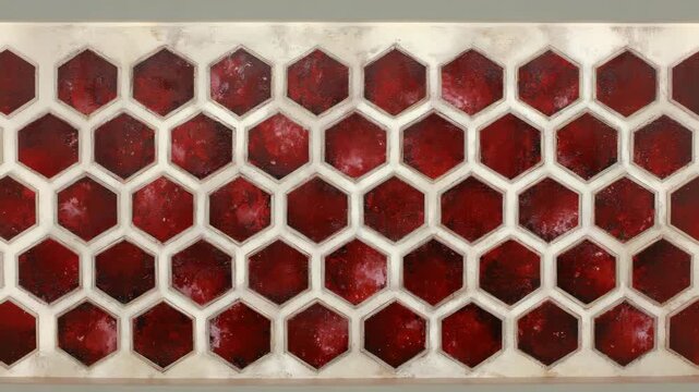 Abstract red hexagonal tile pattern with geometric design