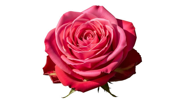 Beautiful pink and red rose flower head opening on the stem
