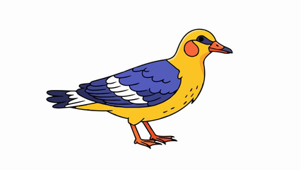 Fototapeta premium Whimsical cartoon bird with yellow body, blue wings, and orange beak