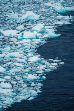 Antarctica Close Up Natural Abstract Pattern Texture of Ice Icy Bits Icebergs Floating Ice in Ocean.