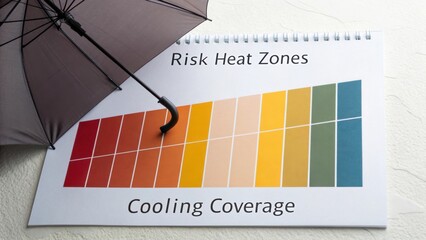 Risk Heat Zones and Cooling Coverage Chart with Umbrella for Climate Awareness and Environmental Protection
