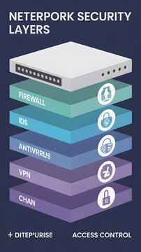 Netherpork security layers concept with firewall ids antivirus vpn chan