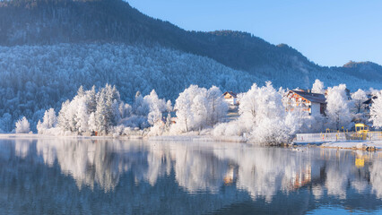 Frosty Day at Weissensee in Bavaria Allgaeu Germany with great sunny Winter Vibes High quality photo
