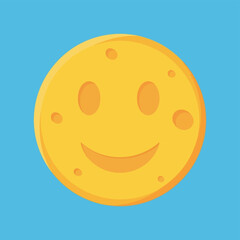 Fototapeta premium Stylized flat design illustration of a yellow circular cheese slice displaying a cheerful happy face icon