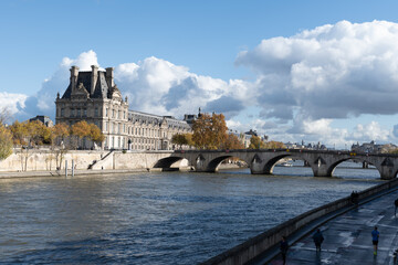 Fototapeta premium View on bridges, embarkment of Seine river, streets, buildings, parks and museums in capital of France, central part of Paris, tourists destination, autumn in Paris