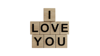 Wooden blocks spelling i love you isolated on transparent background