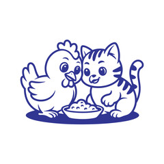 Adorable Animal Friends Eating Together Cartoon Illustration