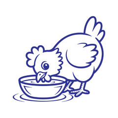 Chicken Drinking from Bowl Cartoon Illustration
