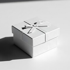White gift box with ribbon bow on top  wrapped present