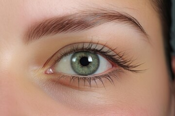 Obraz premium Human eye with green iris and a well groomed eyebrow