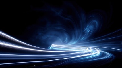 Abstract blue light trails swirling in dark space creating a dynamic visual experience