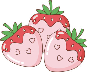 Cute Strawberries with Pink Chocolate and Hearts for Valentine's Day Dessert Illustration
