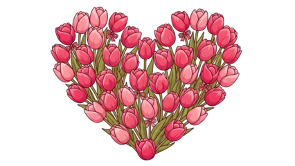 Heart shaped bouquet of pink tulips isolated on transparent background