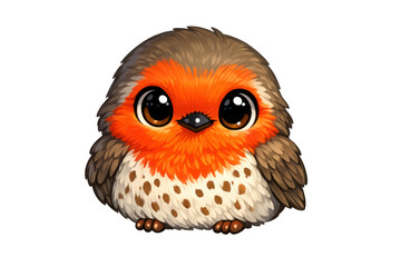 Cute animated robin chick illustration featuring a fluffy body, big eyes, and vibrant orange breast on a transparent background