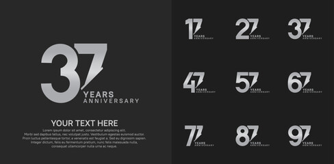 Anniversary logo set vector design, silver color for celebration event