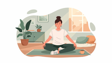 Fototapeta premium Woman Practicing Yoga at Home for Relaxation and Wellness.