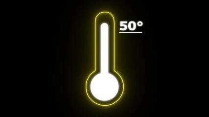 Neon Celsius thermometer displayed temperature 50 degree. Thermometer equipment showing hot or cold weather. 4K Video motion graphic animation.