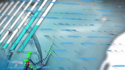Animation of graphs, globe and financial data over dna on blue background - Powered by Adobe