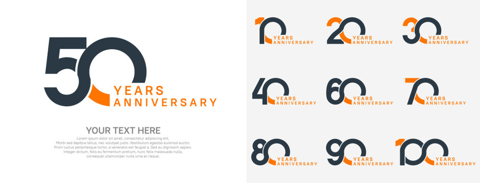 Anniversary logo set vector design, black and orange color for celebration event