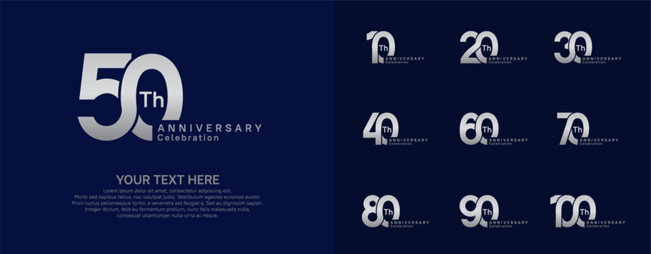 Anniversary logo set vector design, silver color for celebration event