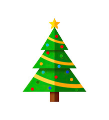 Obraz premium Festive Green Christmas Tree With Yellow Star and Colorful Ornaments on Transparent Background