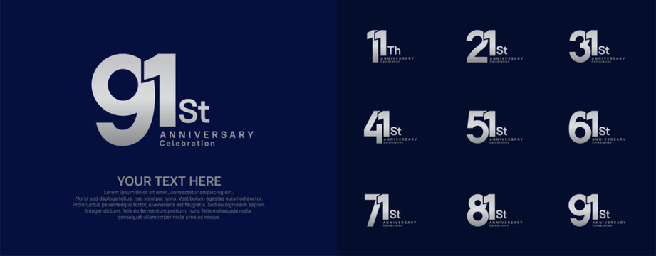 Anniversary logo set vector design, silver color for celebration event