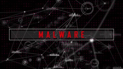 Animation of cyber attack warning text over networks of connections - Powered by Adobe