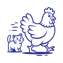 Farm Chicken Being Followed by Cat Illustration
