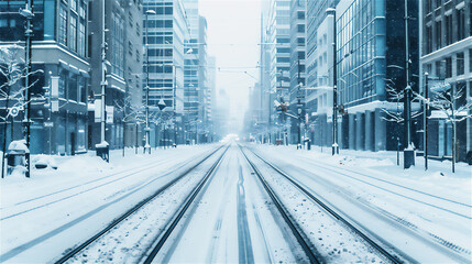 雪に覆われた都市の街並み