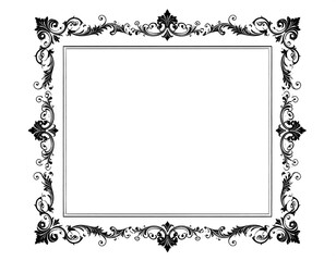 Ornate rectangular frame, black filigree detailing surrounding an empty white inner rectangle, suitable for invitation use