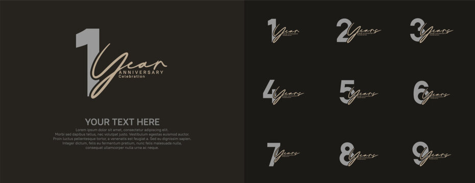 Anniversary logo set vector design, gray and brown color for celebration event