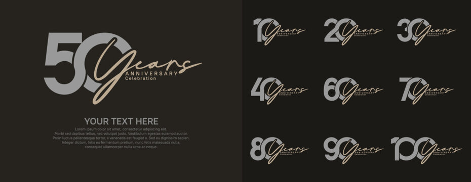 Anniversary logo set vector design, gray and brown color for celebration event