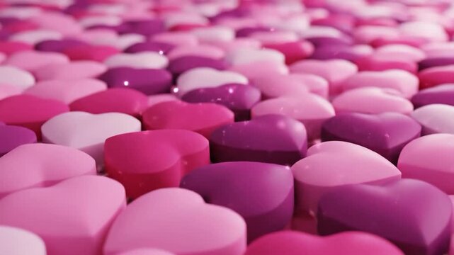 Colorful heartshaped candies in pink and purple hues