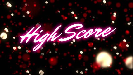 Animation of high score text over light spots on black background - Powered by Adobe