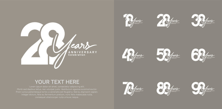 Anniversary logo set vector design, white color for celebration event