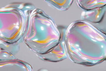 Iridescent dichroic film texture creates dreamy abstract background with soft pastel colors and smooth organic shapes reflecting light in modern style