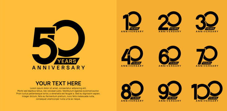 Anniversary logo set vector design, black color for celebration event