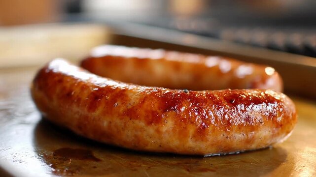 Burning grill with sparks and smoky fog frame concept. Juicy sausage glistening on a grill, showcasing rich textures and colors.