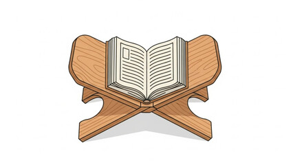 A vector graphic illustration of an open book on a wooden reading stand