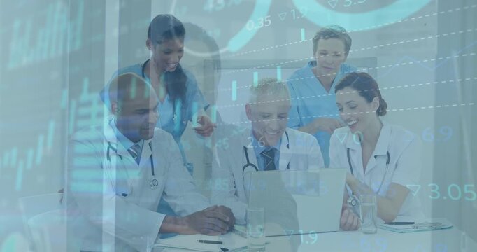 Video merges business and healthcare themes, focusing on global finance and digital connections.