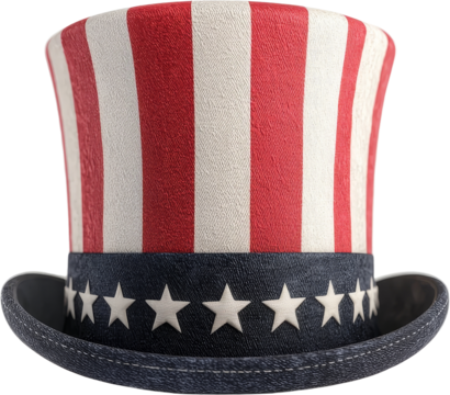 Uncle Sam style top hat with red white stripes and blue star band, festive patriotic mood - Powered by Adobe