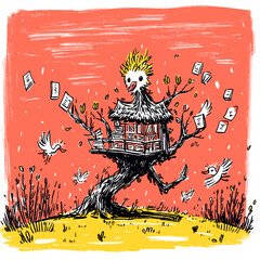 Obraz premium Whimsical Forest Character Surrounded by Friendly Spirits