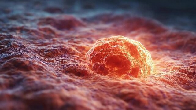 Scientific Microcosm: An evocative image showcases a solitary cell, its form emphasized by a gradient of warm hues, floating within a textured biological context.